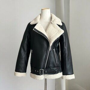 H&M Black Faux Leather Aviator Jacket